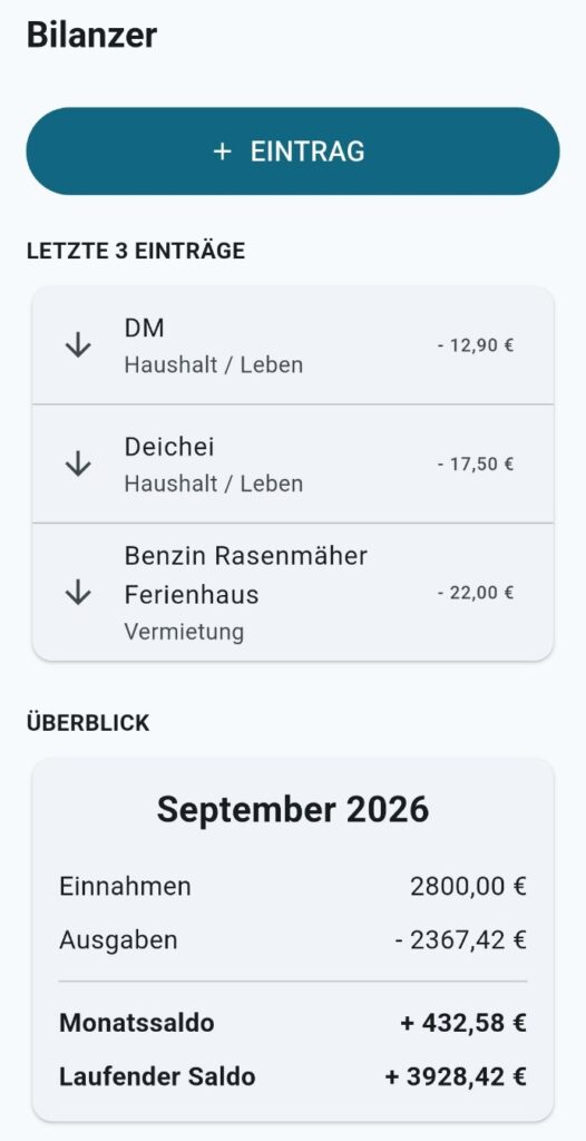 Bilanzer App – einfache Übersicht über Einnahmen, Ausgaben und laufenden Saldo